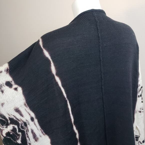 Krista Larson Black & White Hand Dyes Open Cardigan Loose Knit. OS. Asymmetrical - Picture 8 of 16